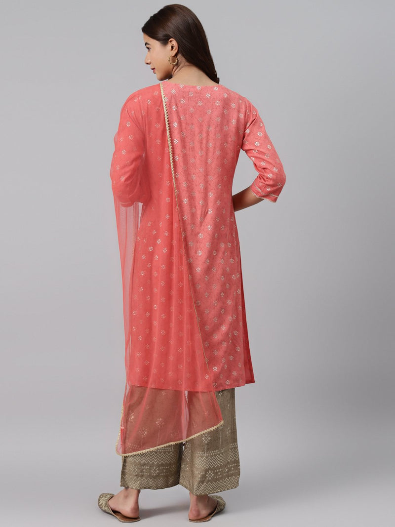 Pink Printed Rayon Suit Set
