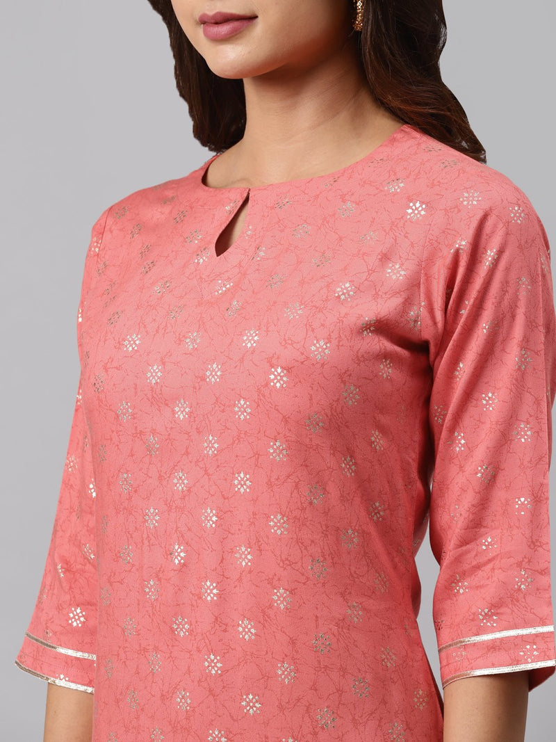 Pink Printed Rayon Suit Set