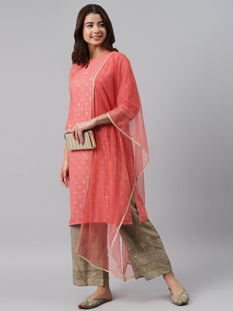 Pink Printed Rayon Suit Set