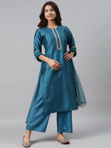 Blue Woven Design Art Silk Suit Set