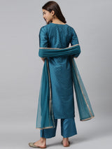 Blue Woven Design Art Silk Suit Set