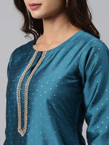 Blue Woven Design Art Silk Suit Set