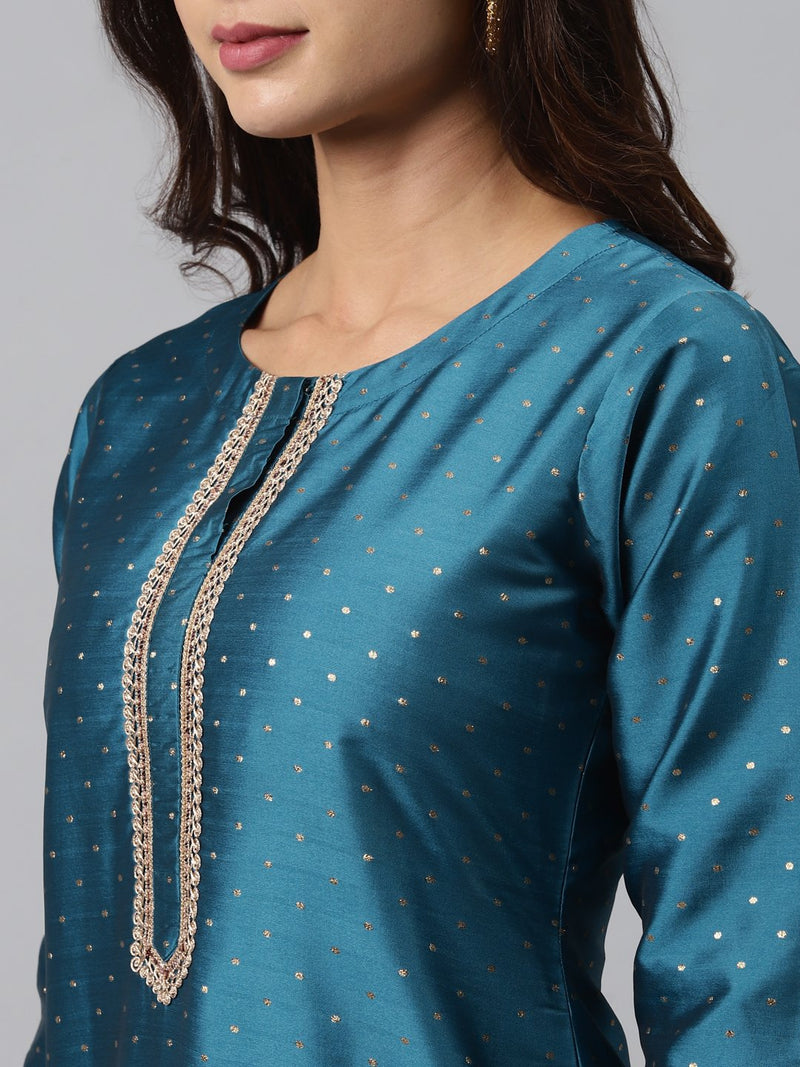 Blue Woven Design Art Silk Suit Set