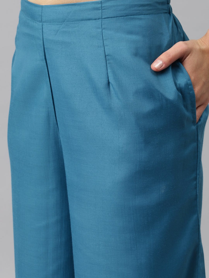 Blue Woven Design Art Silk Suit Set