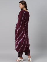 Maroon Printed Rayon Suit Set