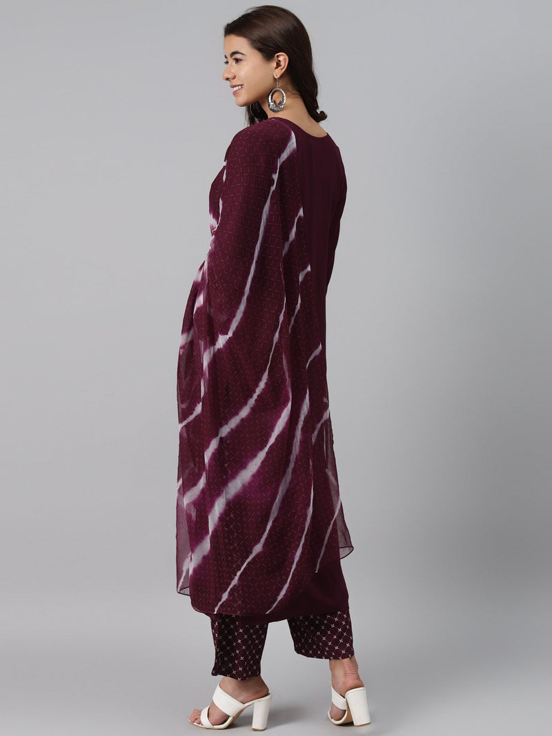 Maroon Printed Rayon Suit Set