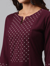 Maroon Printed Rayon Suit Set