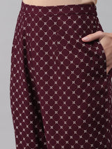 Maroon Printed Rayon Suit Set