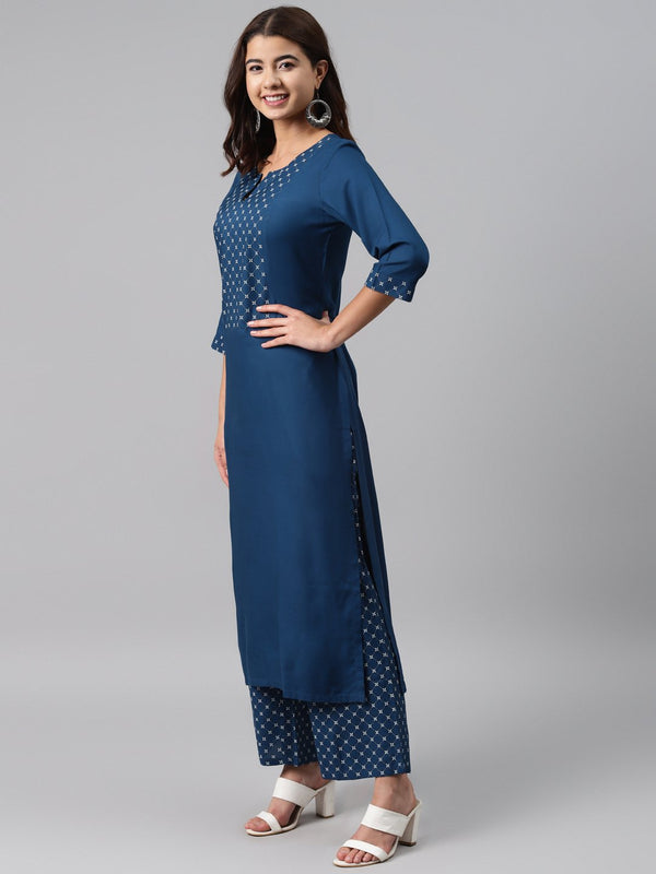 Blue Printed Rayon Suit Set