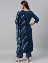Blue Printed Rayon Suit Set
