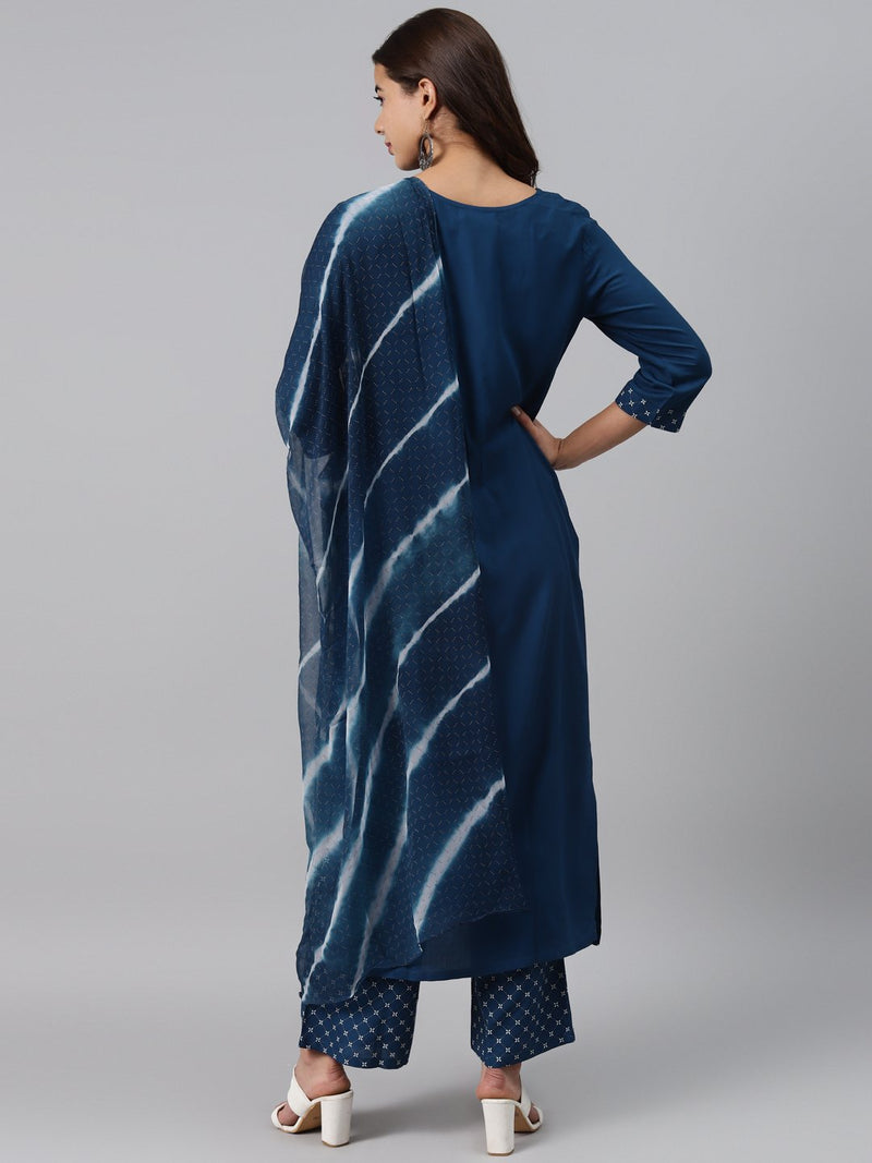 Blue Printed Rayon Suit Set