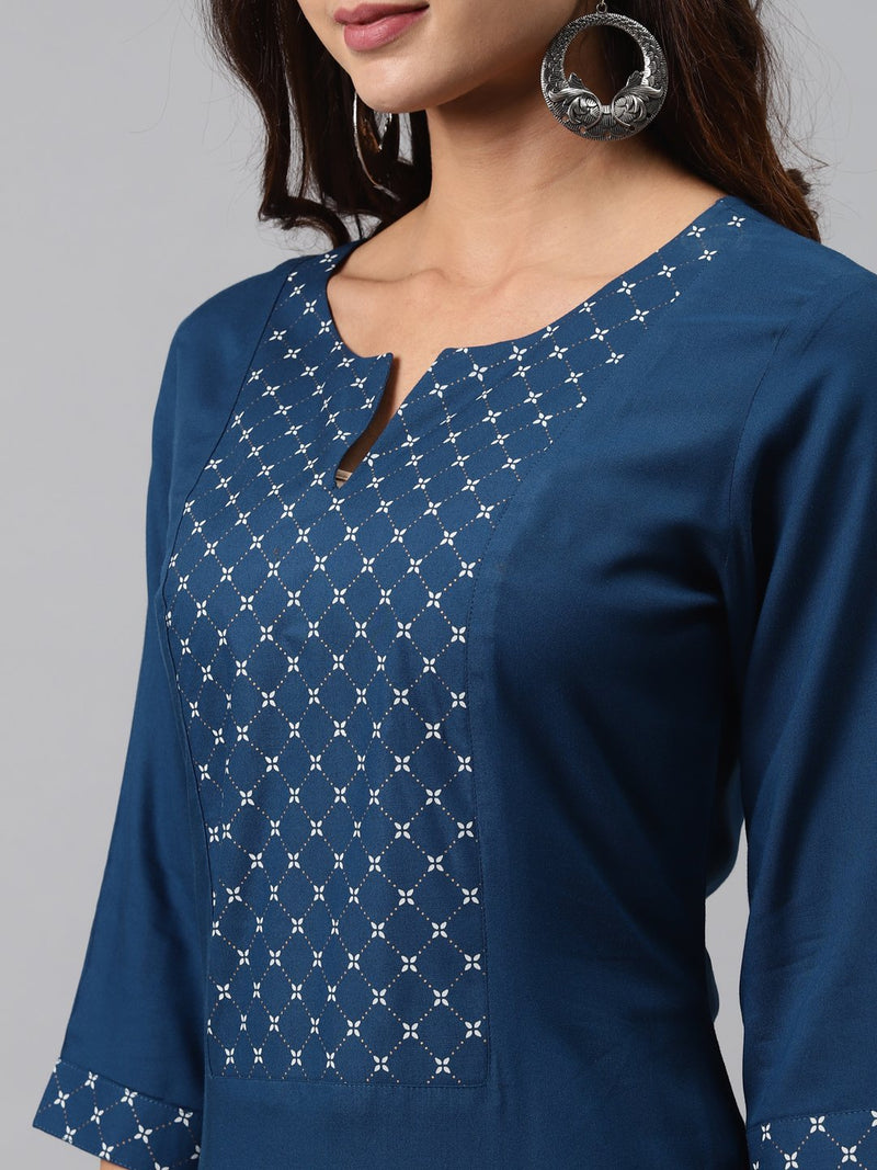 Blue Printed Rayon Suit Set