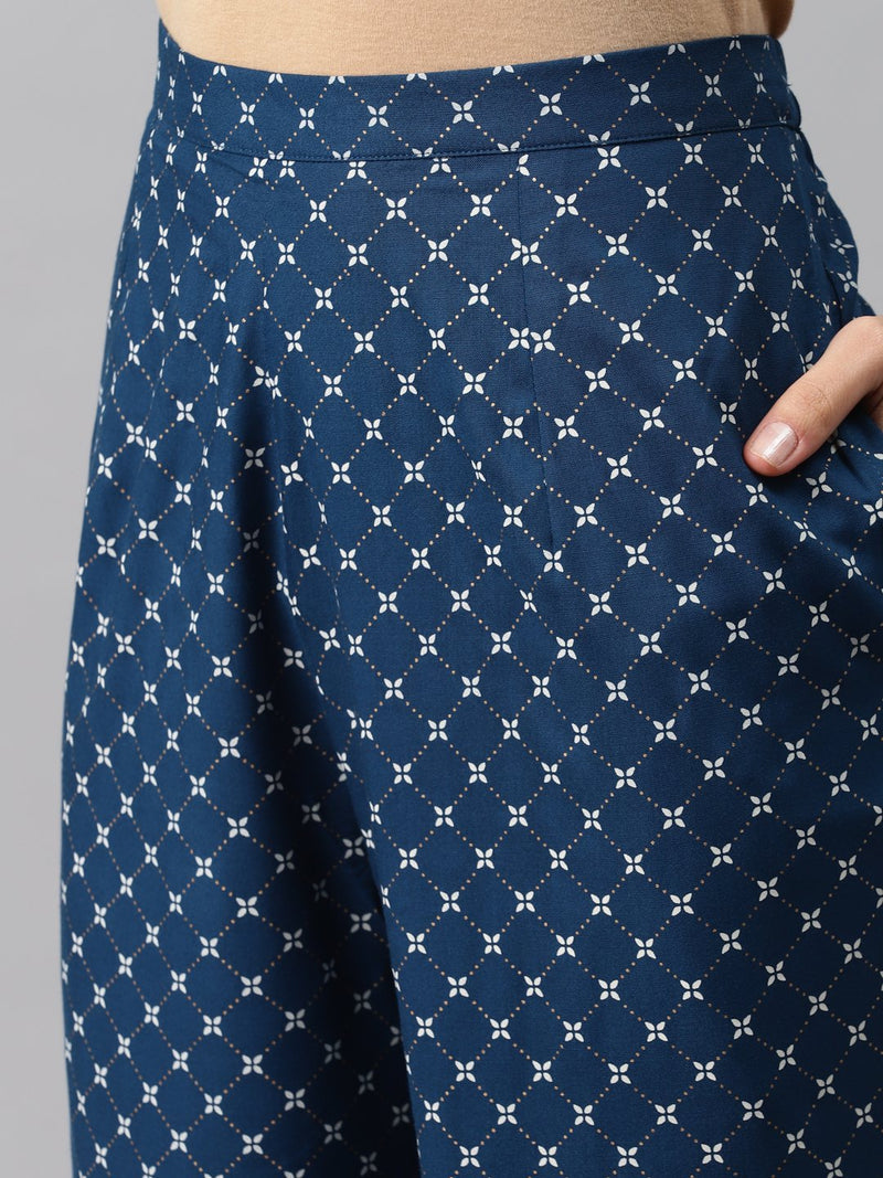 Blue Printed Rayon Suit Set