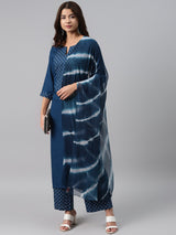 Blue Printed Rayon Suit Set