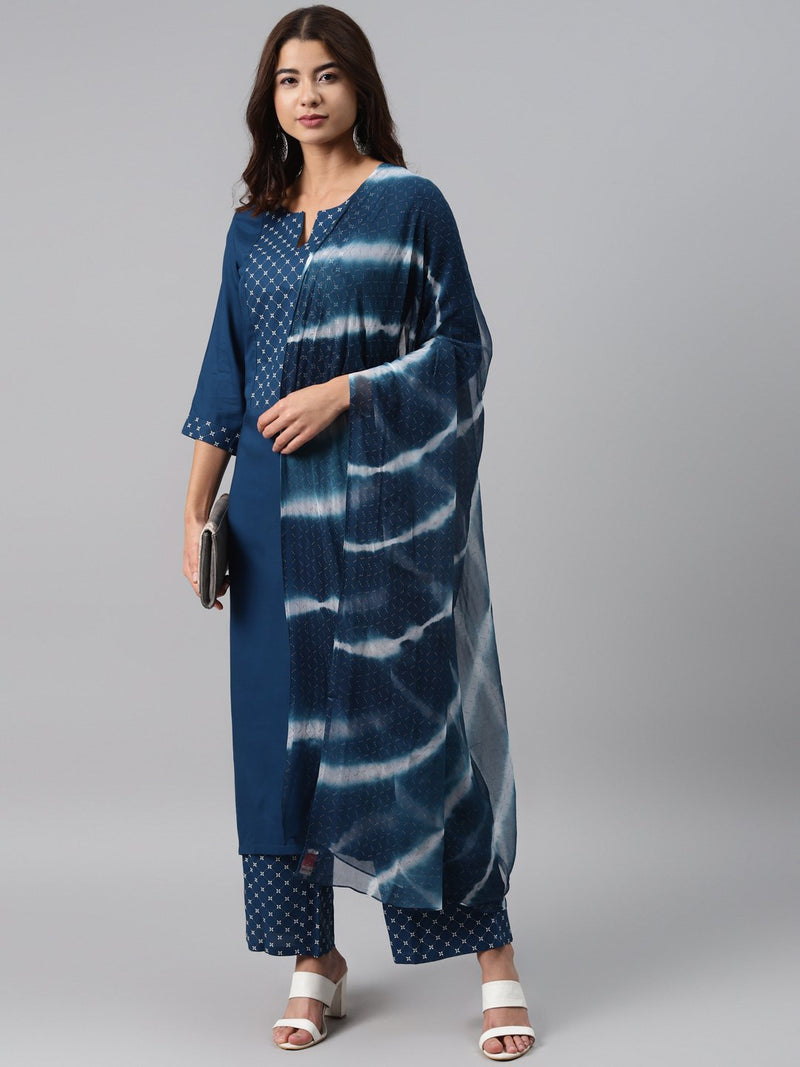 Blue Printed Rayon Suit Set