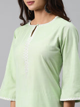 Green Solid Cotton Blend Suit Set