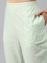 Green Solid Cotton Blend Suit Set