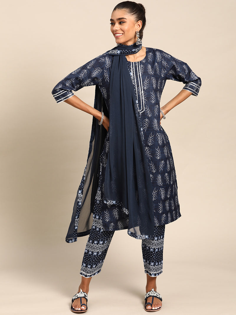 Blue Printed Rayon Suit Set