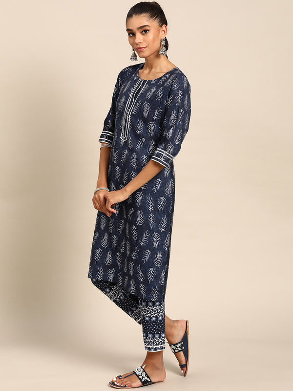 Blue Printed Rayon Suit Set