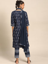 Blue Printed Rayon Suit Set