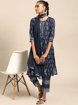 Blue Printed Rayon Suit Set