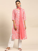 Pink Printed Cotton Suit Set