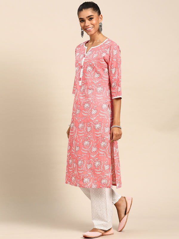 Pink Printed Cotton Suit Set