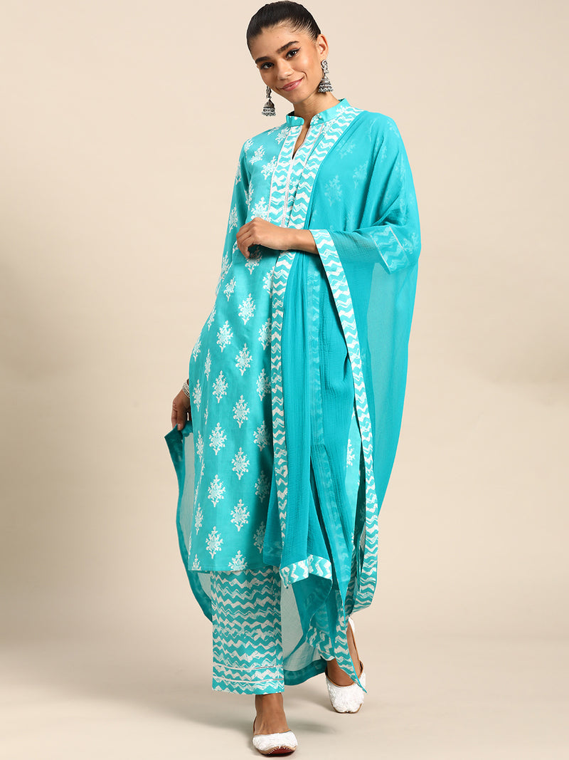 Pink Printed Cotton Suit Set