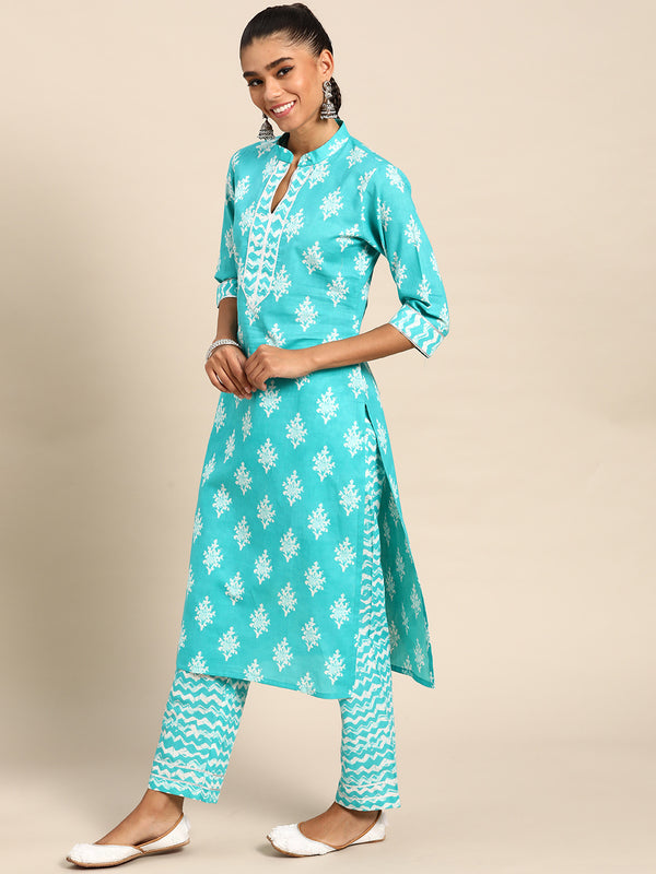 Pink Printed Cotton Suit Set
