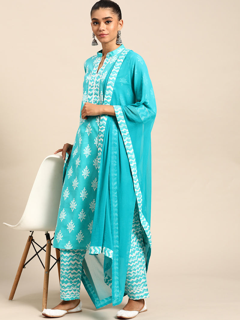 Pink Printed Cotton Suit Set