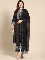Blue Printed Rayon Suit Set