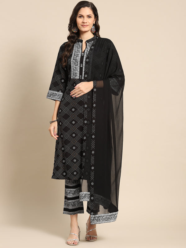Blue Printed Rayon Suit Set