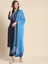 Navy Blue Solid Rayon Suit Set
