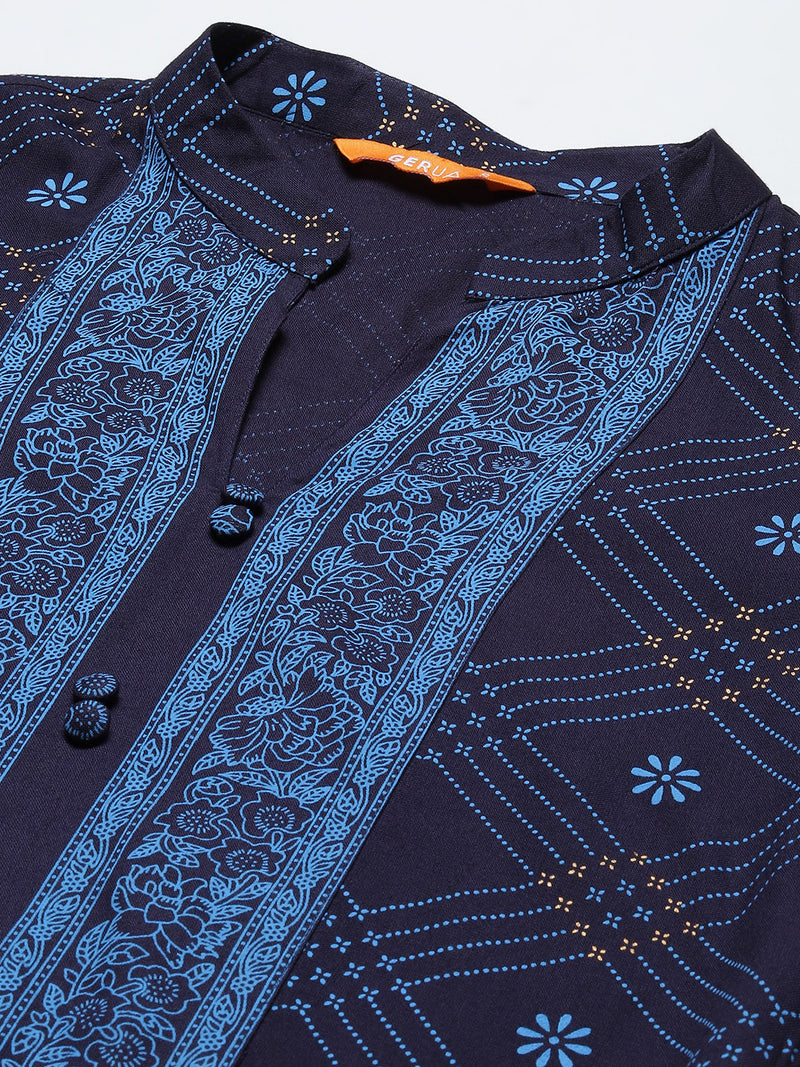 Navy Blue Solid Rayon Suit Set