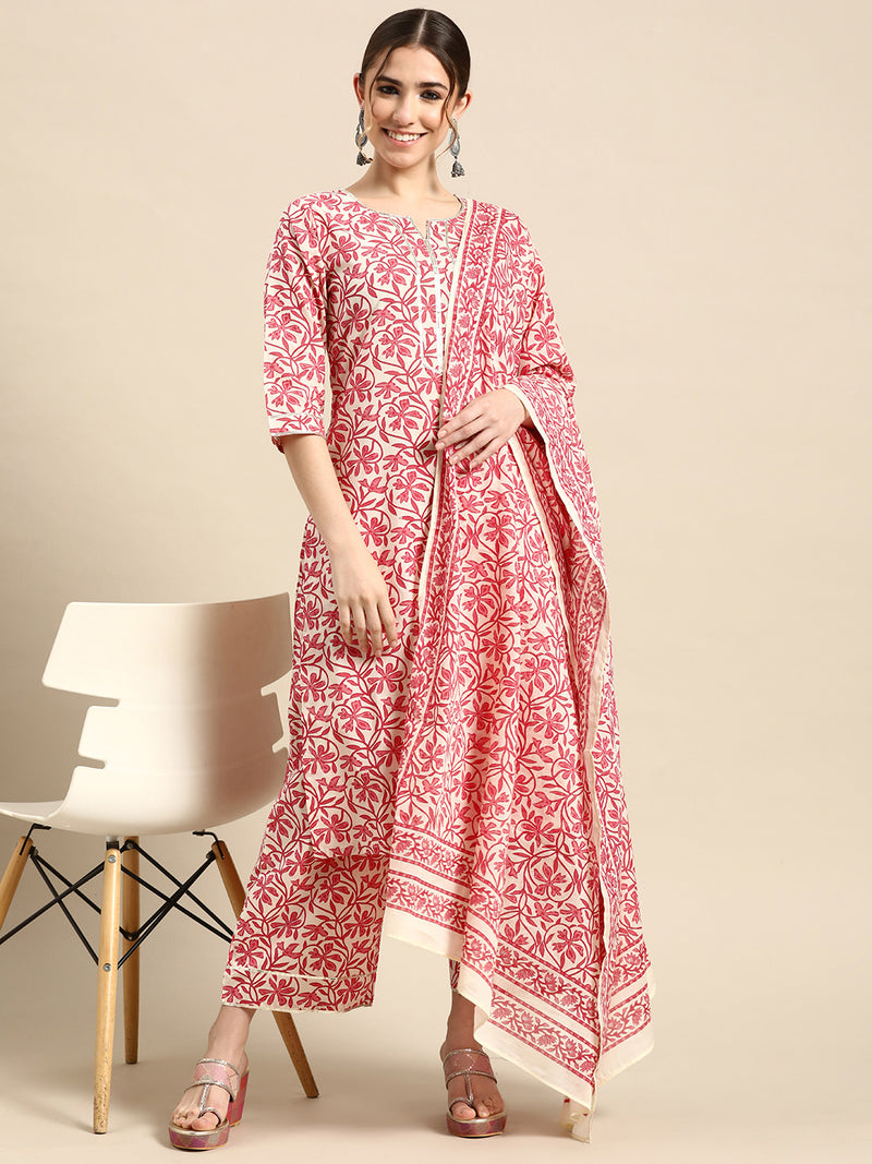 Blue Printed Cotton Suit Set