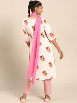 White Printed Cotton Suit Set
