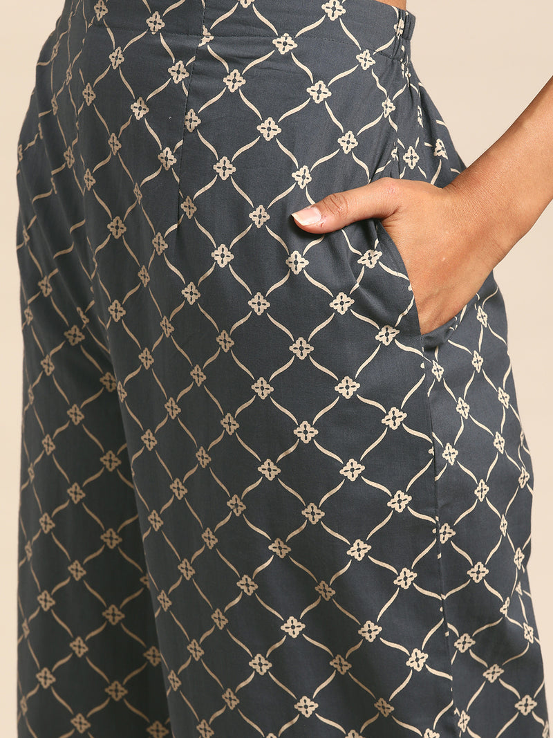 Purple Printed Cotton Suit Set