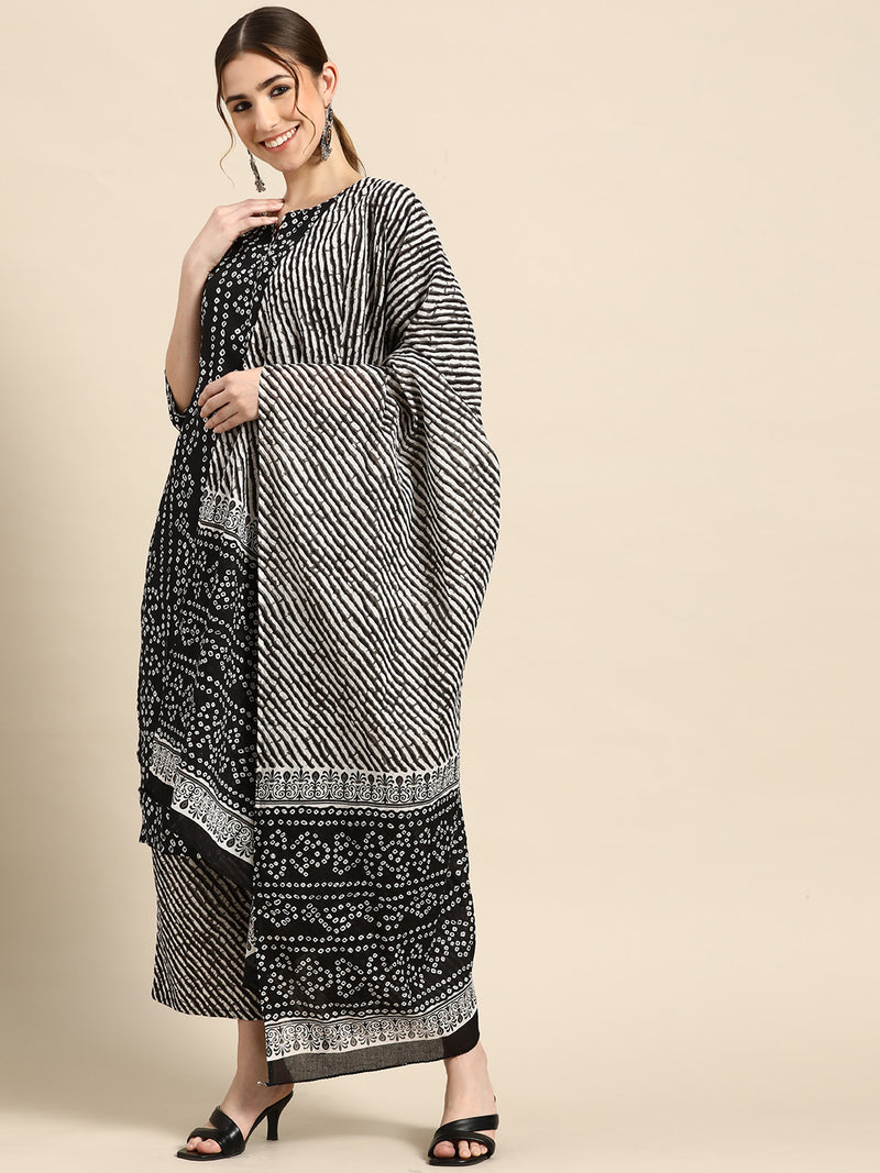 Black Printed Cotton Suit Set