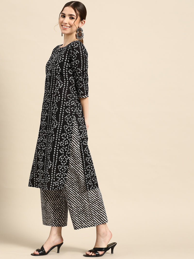 Black Printed Cotton Suit Set