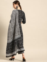 Black Printed Cotton Suit Set