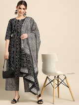 Black Printed Cotton Suit Set