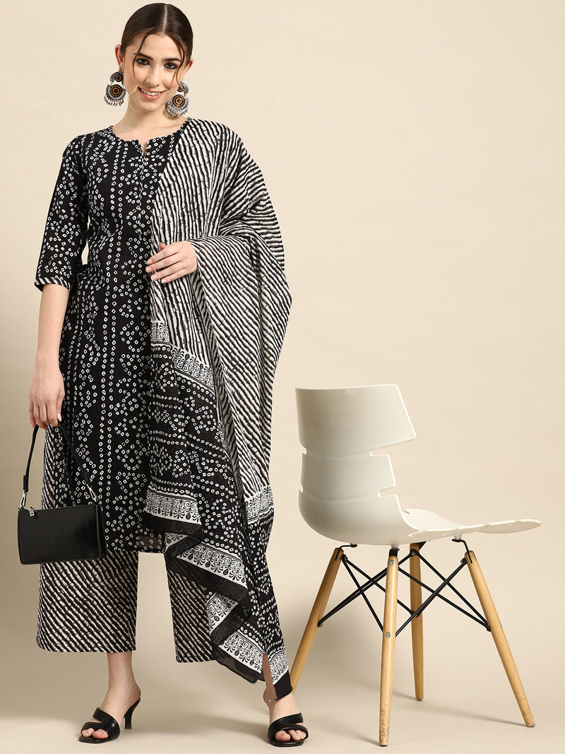 Black Printed Cotton Suit Set