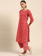 Red Printed Cotton Suit Set