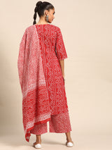 Red Printed Cotton Suit Set