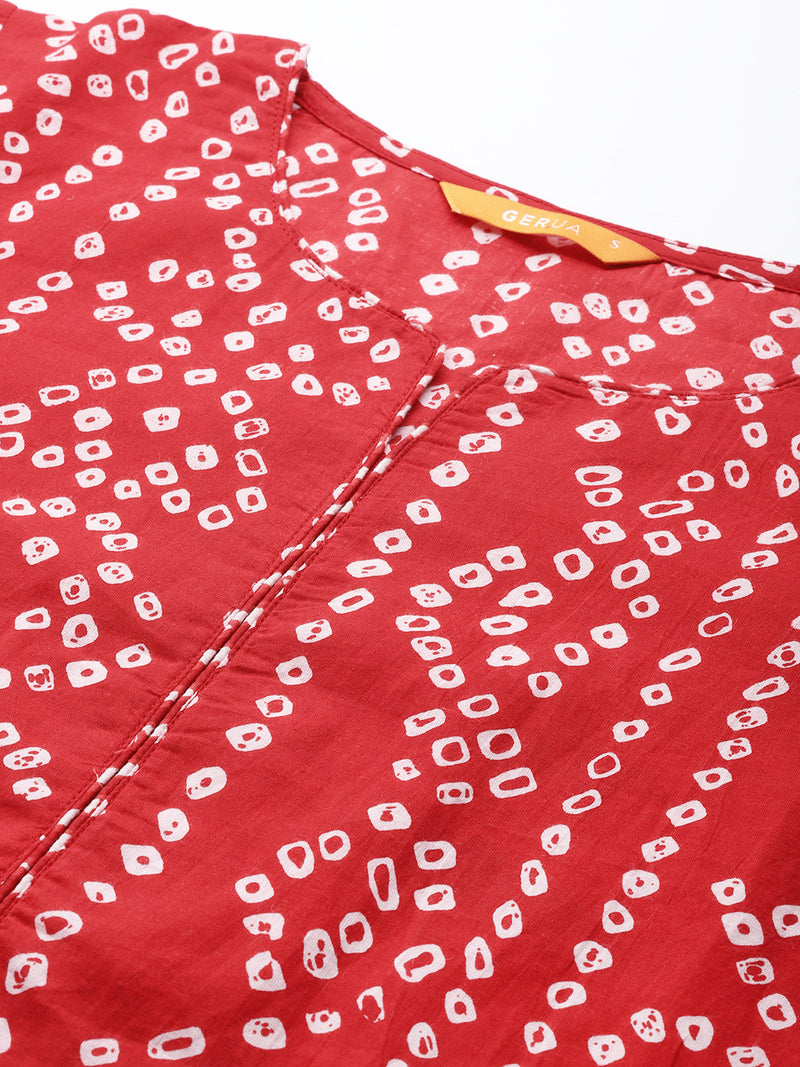 Red Printed Cotton Suit Set