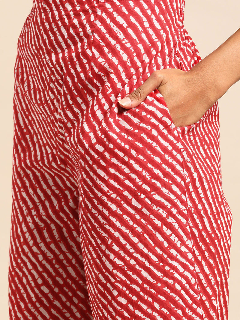 Red Printed Cotton Suit Set