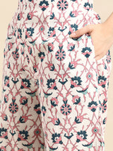 Navy Blue Printed Cotton Suit Set