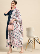 Navy Blue Printed Cotton Suit Set