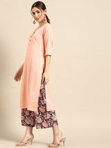 Peach Solid Rayon Suit Set