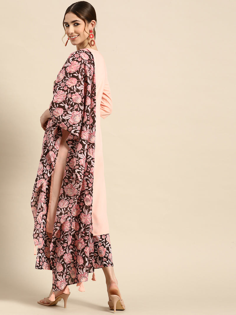 Peach Solid Rayon Suit Set